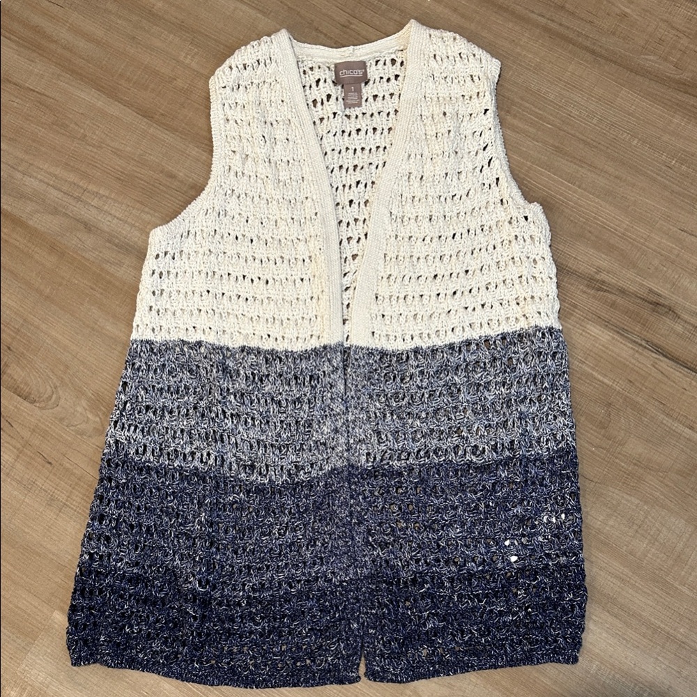 Chico's Cream and Blue Knit Vest